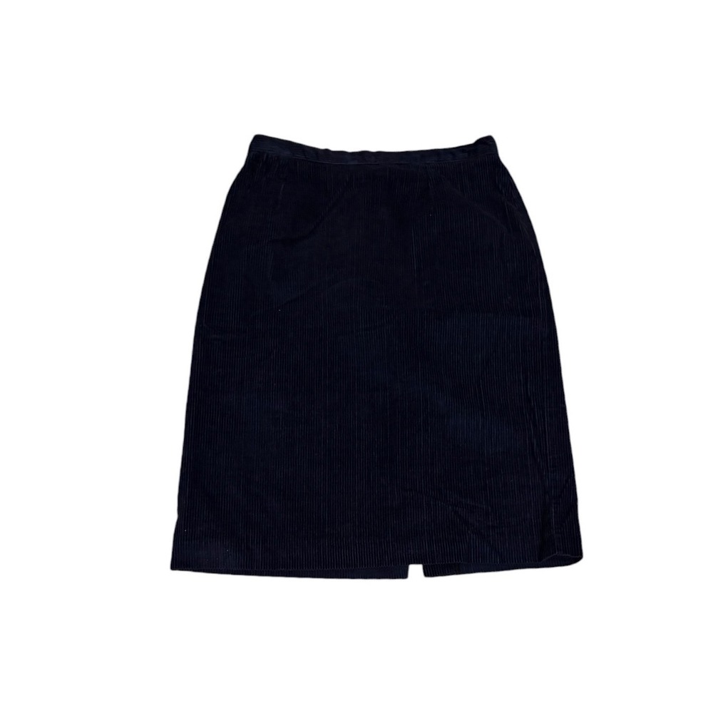 Vtg Andres Navy Blue Corduroy Pencil Skirt Womens Size 14 Back Vent Knee Length